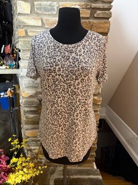 Z Supply Beige and Black Leopard Short Sleeve Tee